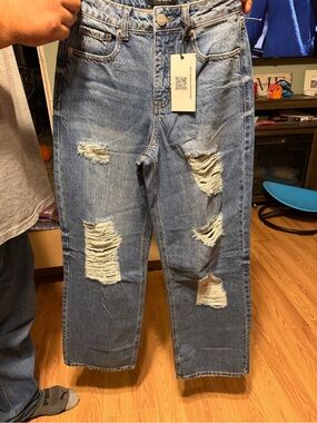 Relaxed Fit Distressed Light Blue Men's Jeans